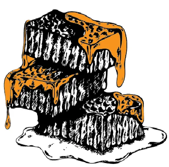 Ink illustration of honeycomb dripping with honey