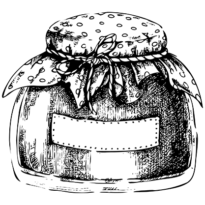 Ink illustration of a honey jar with a cloth cover